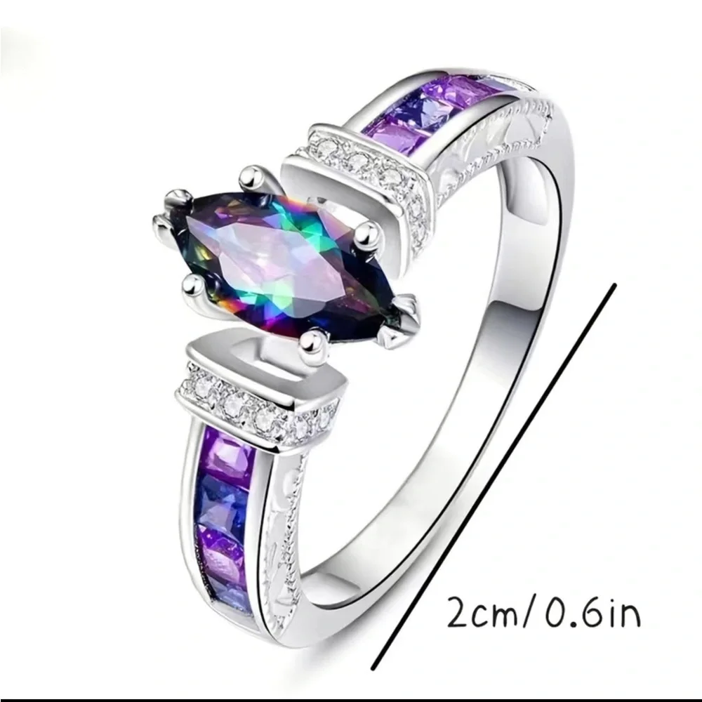Gorgeous Purple Amethyst Silver Diamond Ring Artificial